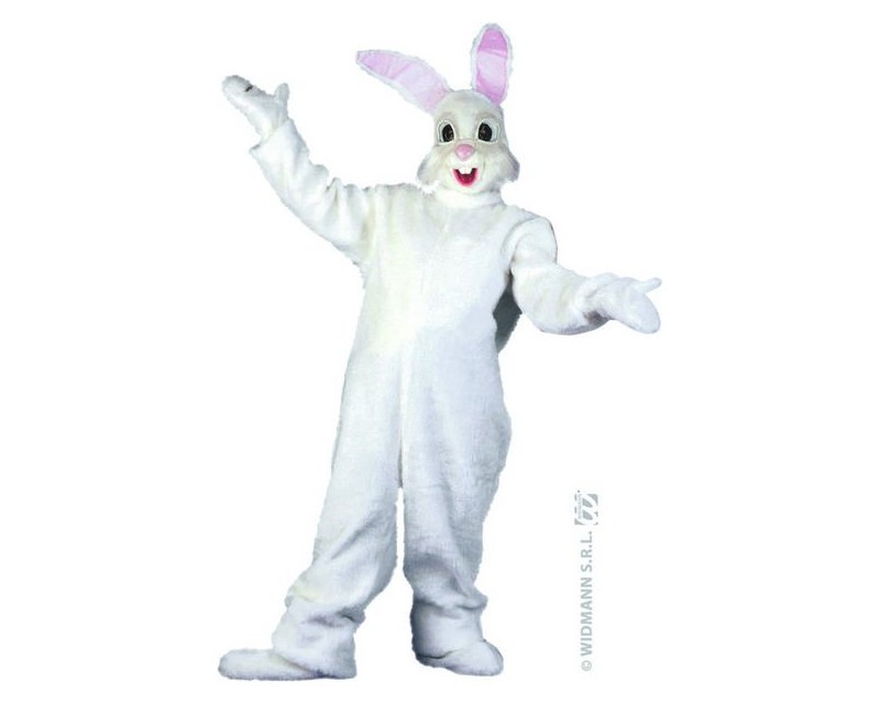 Déguisement Lapin en peluche blanc Adulte (combinaison à capuche-masque)  chez DeguizFetes.